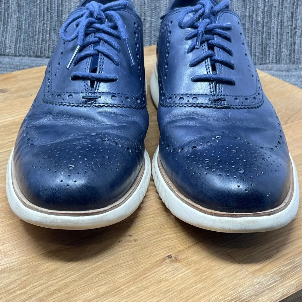 Cole Haan 2.Zerogrand Wingtip Oxford Mens 10.5M Blue Leather Sneaker Shoe Preppy